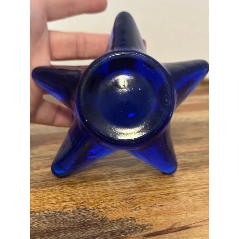 Cobalt Blue Glass Star Tealight Votive Candle Holder Celestial Home Decor 3.5in